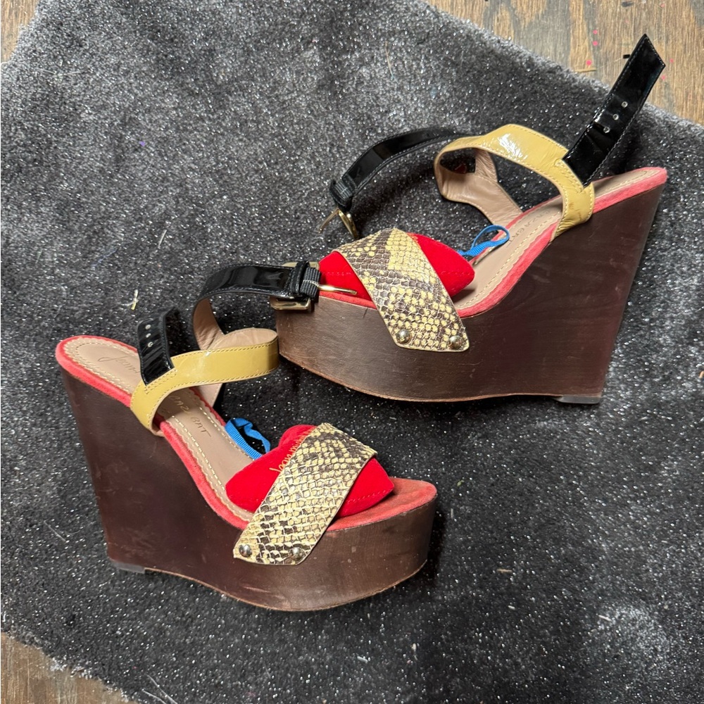 Jean-Michel Cazabat Wooden Platform Wedges Patent Leather Snakeskin straps 38